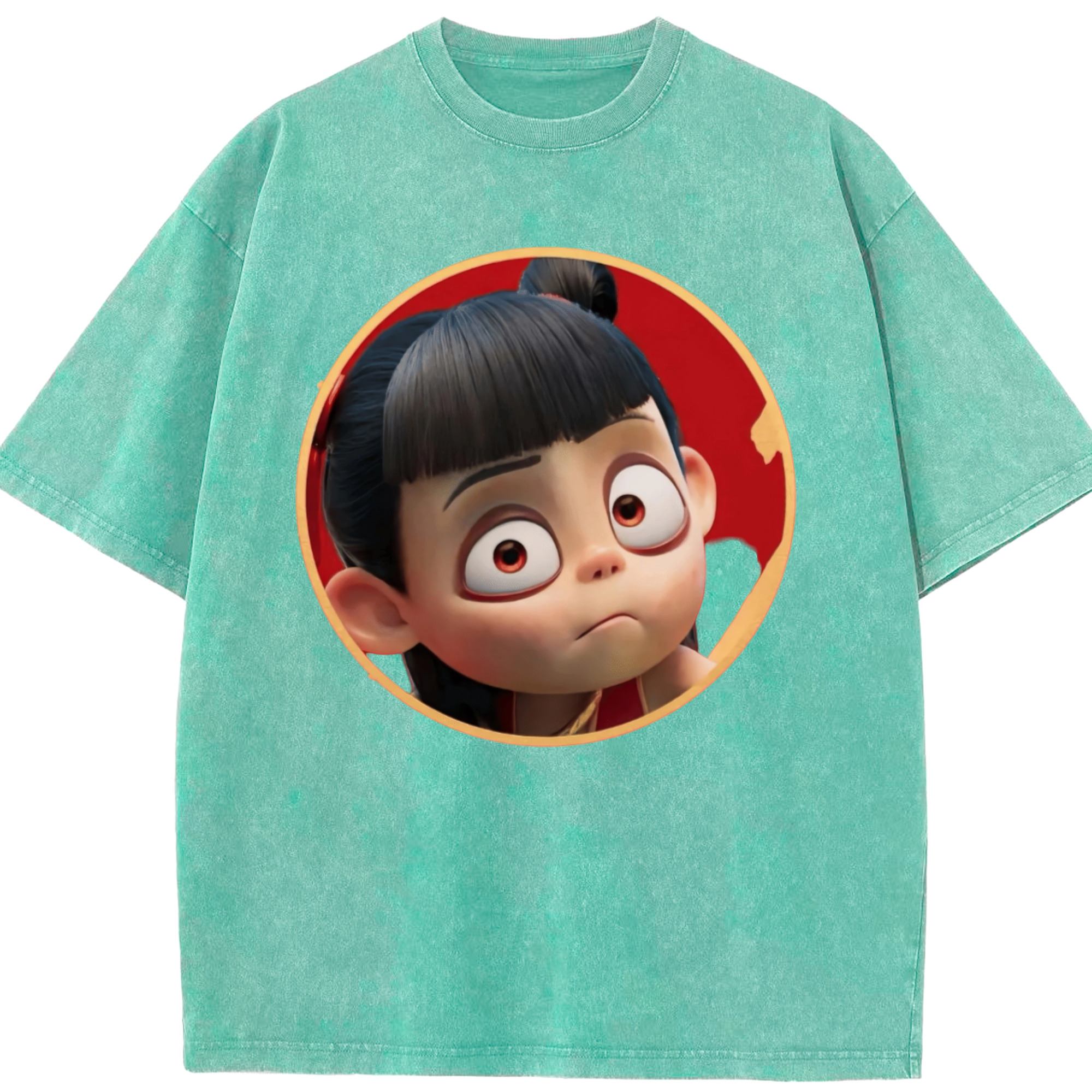 （画像用） Ne Zha 2 ナタ 魔童の大暴れ 綿100% ヴィンテージ風 半袖Tシャツ（フロントプリント）